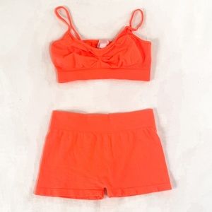 Orange matching dance bra top and shorts set